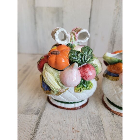 Vegetable pitcher sugar holder set tea vintage xmas set - Picture 2 of 7